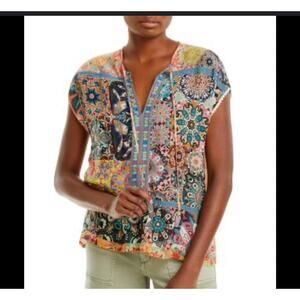 Johnny Was size XS Kaleida Paise blouse Floral Boho Embroidered Top Silk